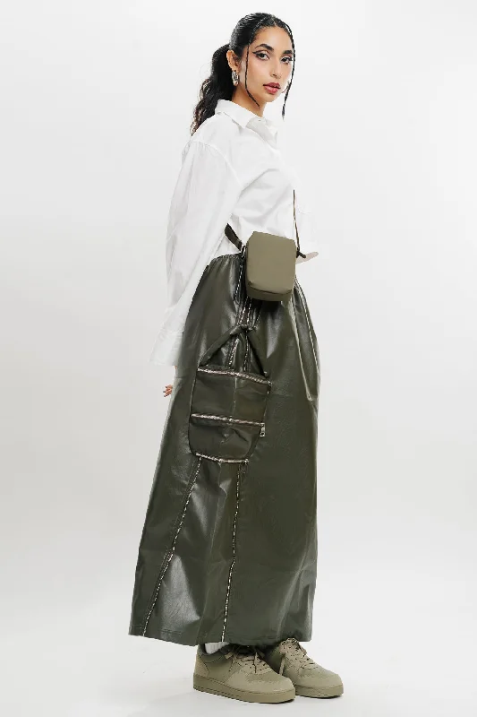 Leather Cargo Long Skirt denim skirt fashionable