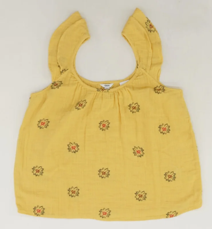 Yellow Floral Short Sleeve Blouse Casual Relaxed Fit Blouse