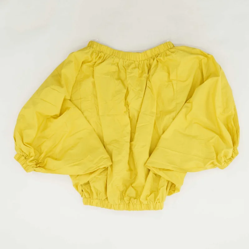 Yellow Solid Long Sleeve Blouse Embroidered Cotton Blouse