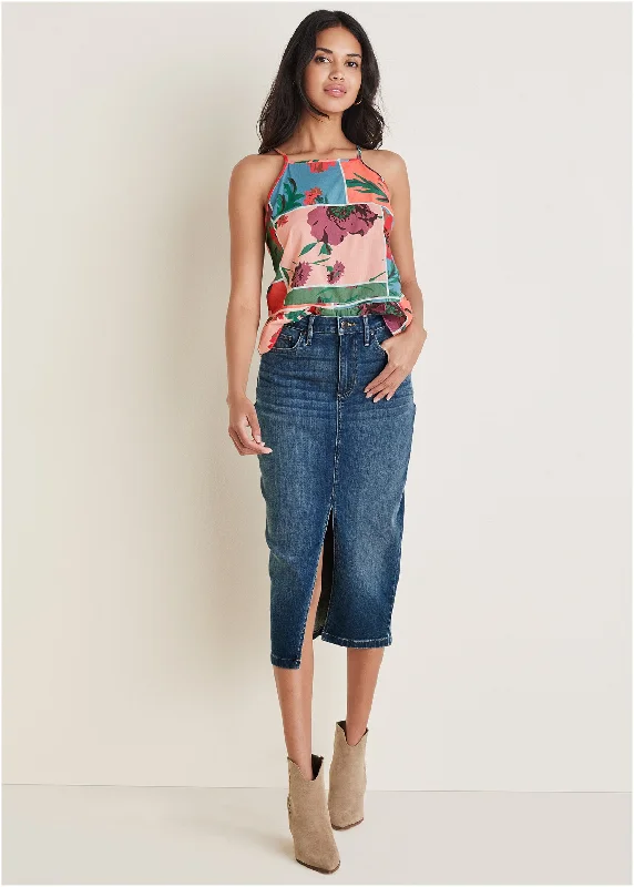 Denim Midi Skirt - Medium Wash cashmere skirt fine