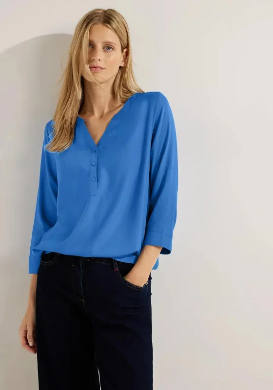 Cecil Notched Neckline Blouse, Dynamic Blue Modern Oversized Blouse