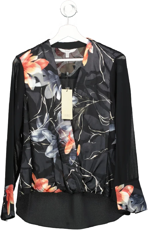 Coast Black Floral Chiffon Layered Wrap Blouse BNWT UK 14 Embroidered Cotton Blouse