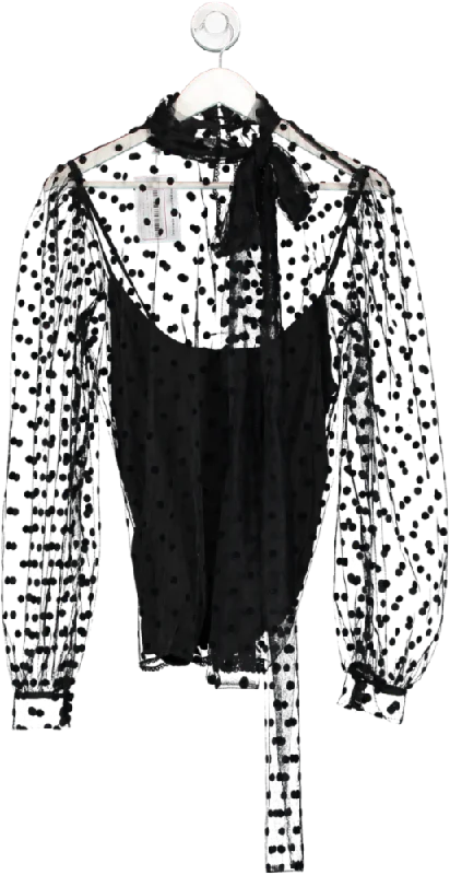 Costarellos Black Polka Dot Sheer Blouse UK 10 Slim Fit Blouse