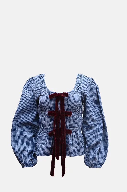 Dakota Blouse Blue Check Lightweight Chiffon Blouse