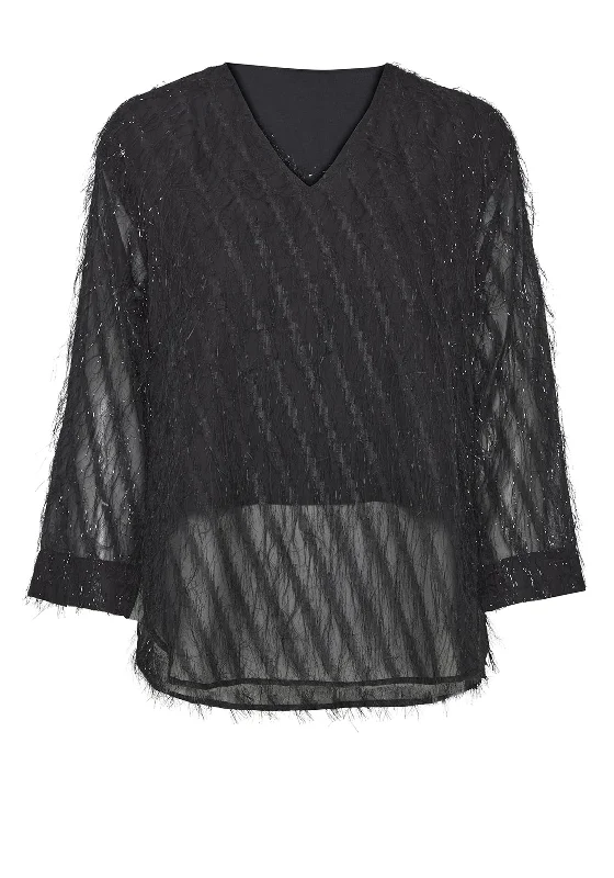 Fransa Tinsel Embellished Blouse, Black Classic Minimalist Blouse