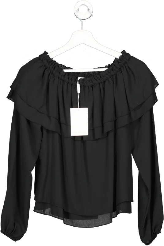 Gina Bacconi Black Ruffle Blouse UK S Classic Minimalist Blouse