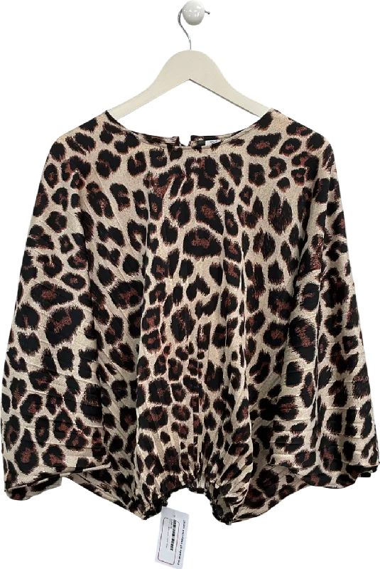 Iland Co Brown Leopard Print Blouse UK S/M Embroidered Floral Blouse