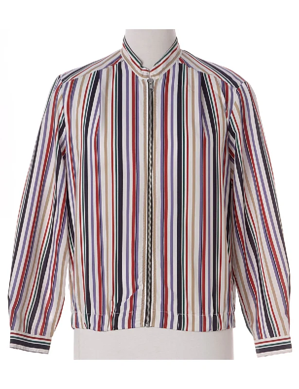 Label Striped Blouse Bomber Cotton Casual Blouse