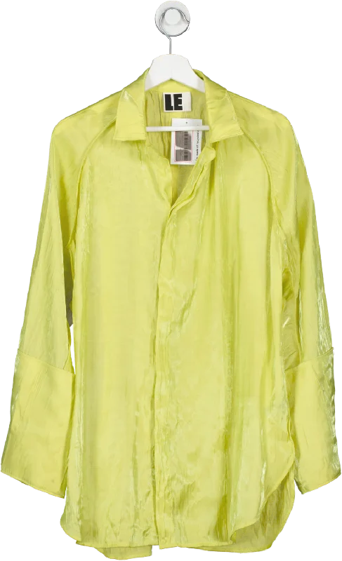 local european Yellow Crinkle Blouse UK XS Office-Ready Blouse