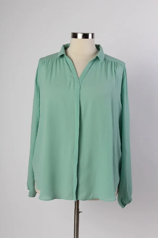 Mary Tyler Button-Up Blouse - Sage High Neck Blouse