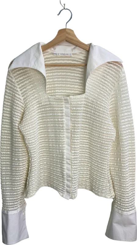 Rayure Paris Vintage White Sheer Striped dramatic collar Blouse UK L Romantic Lace Blouse