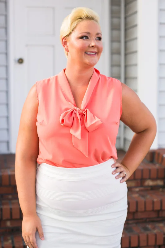 Sleeveless Bow Blouse - Salmon Delicate Bow Blouse