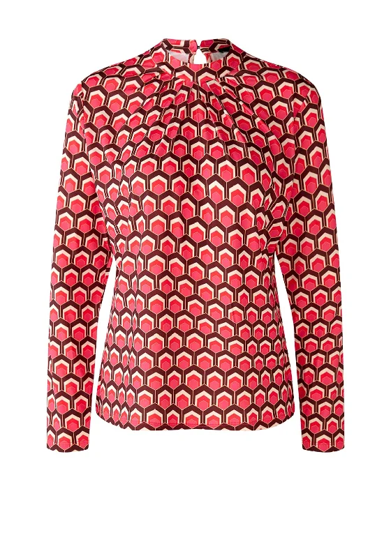 Oui Honeycomb Pattern Slinky Blouse, Dark Red Casual Button Blouse