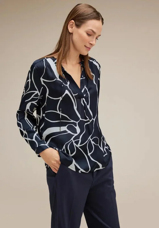 Street One Satin Print Blouse, Deep Blue Floral Chiffon Blouse