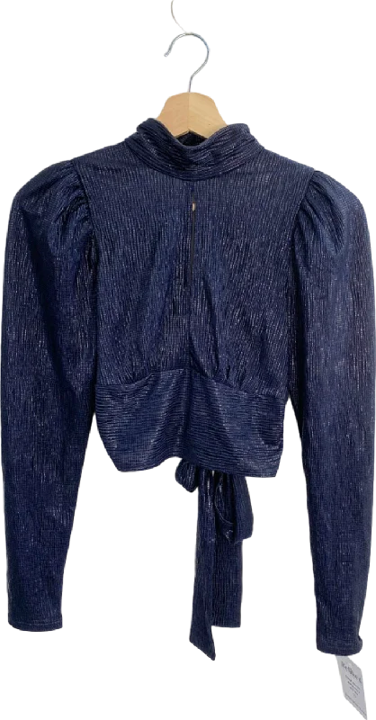 Topshop Navy Metallic Tie-Waist Blouse UK 8 Wrap Front Blouse