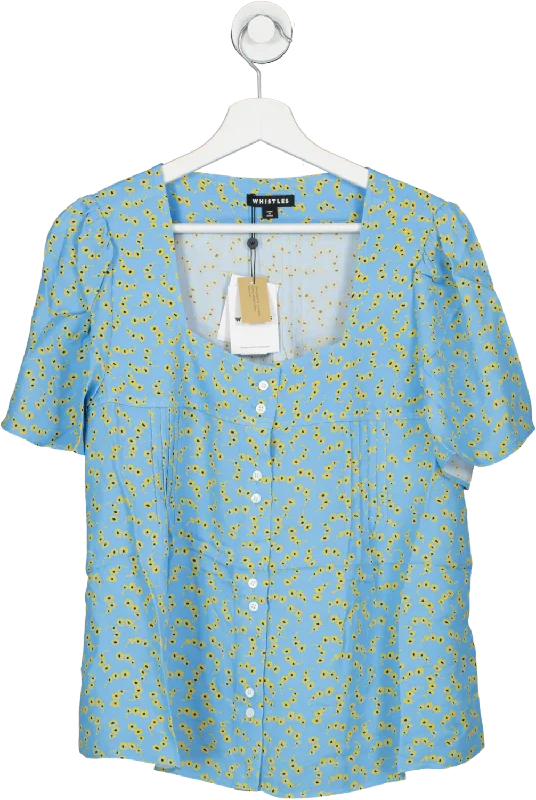 Whistles Blue Floral Square Neck Blouse BNWT UK 16 Chic Wrap Blouse