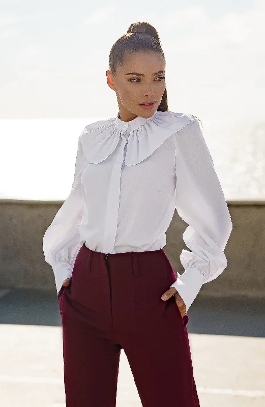 White Puff Sleeve Collared Blouse Office Formal Blouse