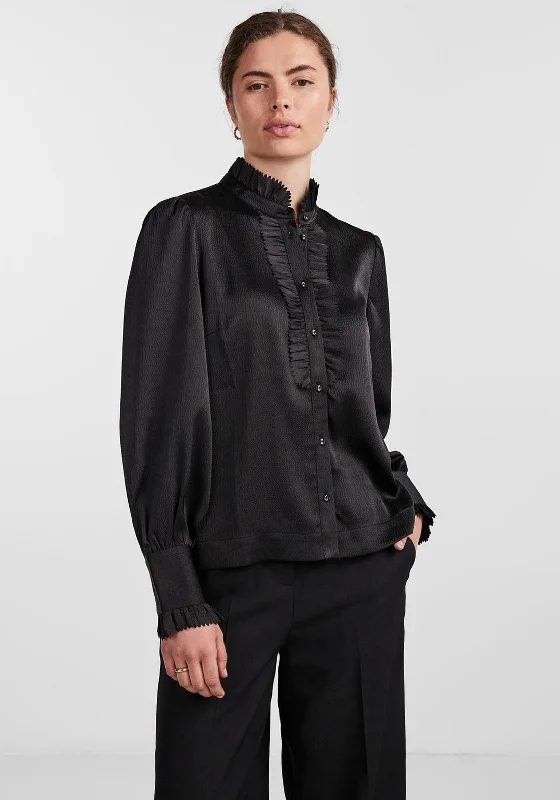 Y.A.S Frilla Puff Sleeve Blouse, Black Gathered Detail Blouse