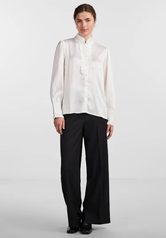 Y.A.S Frilla Puff Sleeve Blouse, Star White Silky Tunic Blouse