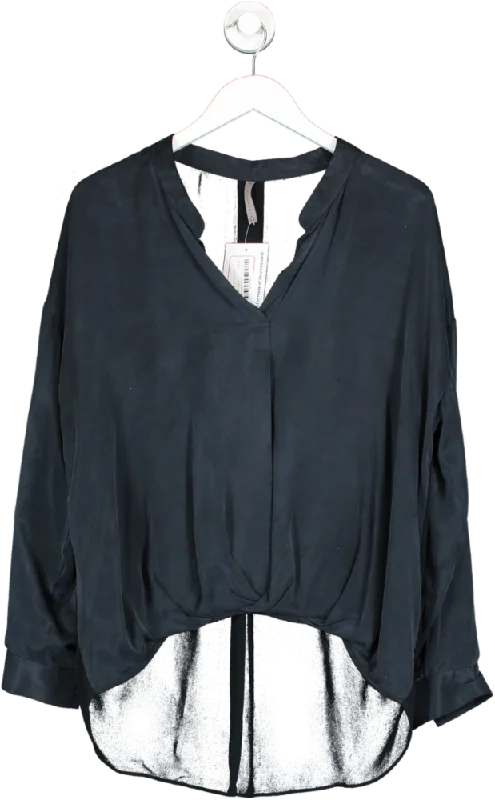 Yaya Women Blue Soft Tunic Blouse With Long Sleeves UK 12 Feminine Satin Blouse
