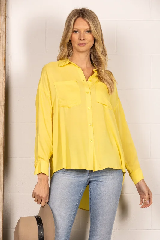 YELLOW BUTTON UP LIGHTWEIGHT COLLARED BLOUSE TOP B51818W Modern Work Blouse