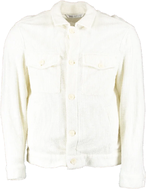 ZARA Cream Textured Shacket UK M Mandarin Collar Blouse